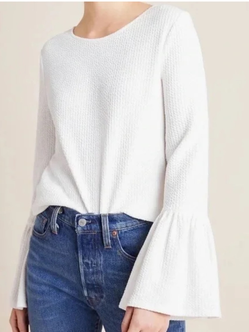Anthropologie Porridge Joan White Ribbed Bell Sleeve Top
